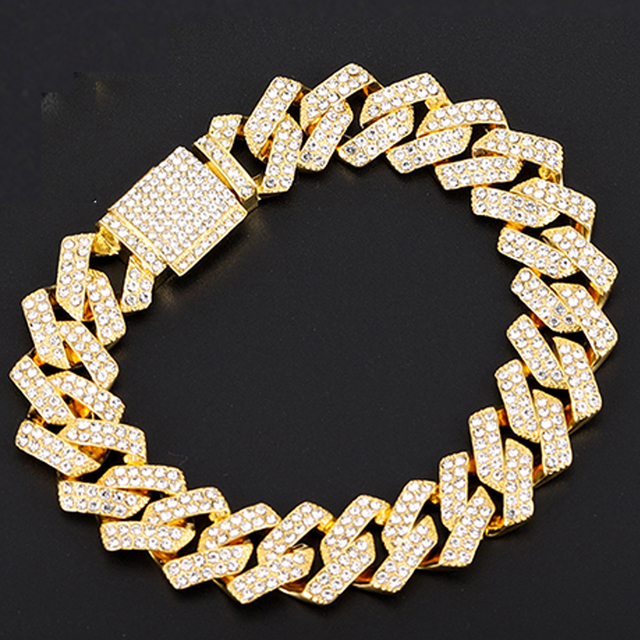 Hop 15MM 2Row Cuban Prong Chain Bling Iced Out Box Buckle Copper AAA+ Cubic Zirconia Bracelet For Men Jewelry