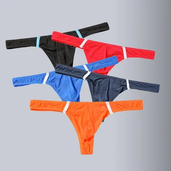 

Summer Mens Underwear Gay Sexy Thong Nylon Silk Transparent Low-rise 3Pcs/lot Mens Thongs and G strings