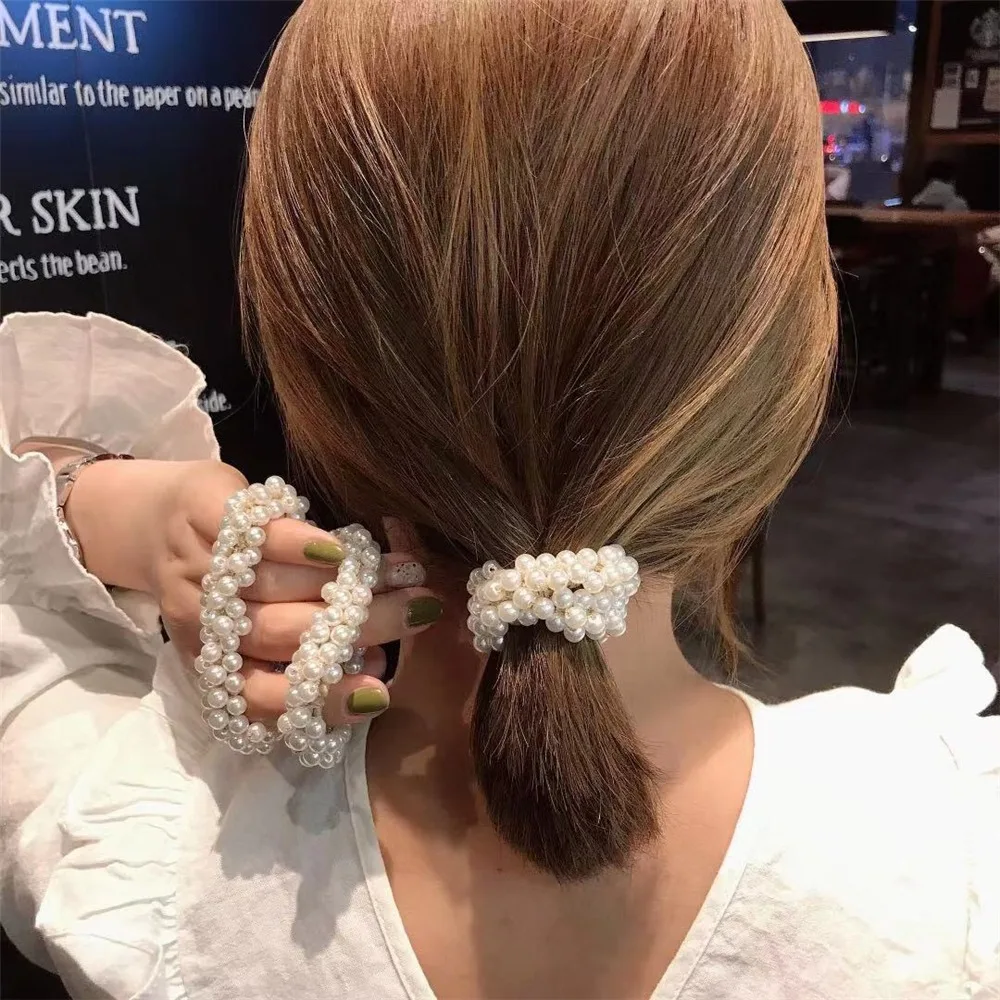 

2019 New arrival Fashion Pearl Beads Scrunchies Elastic Hair Rope Gum For Woman Ponytail Holders