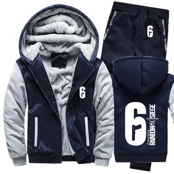 

Winter Hoodies Men Rainbow Six Siege Mens Hoodies Suit Thicken Warm Fleece cotton Zipper Tracksuit Mens Jacket+Pants 2Pcs Sets