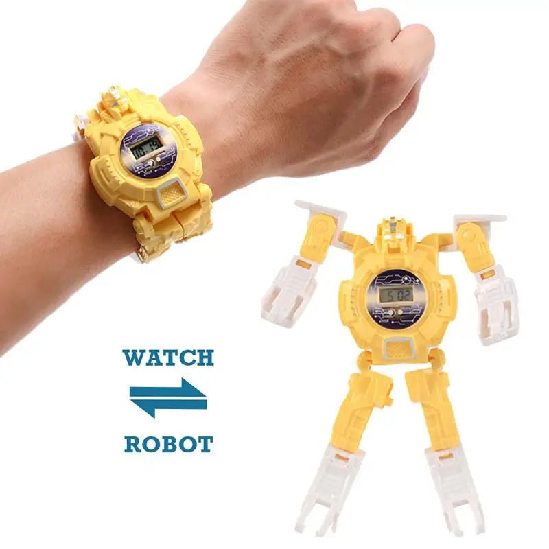 Детские Портативные часы деформируемые робот часы мультфильм электронные часы робот многофункциональные электронные часы-игрушка для