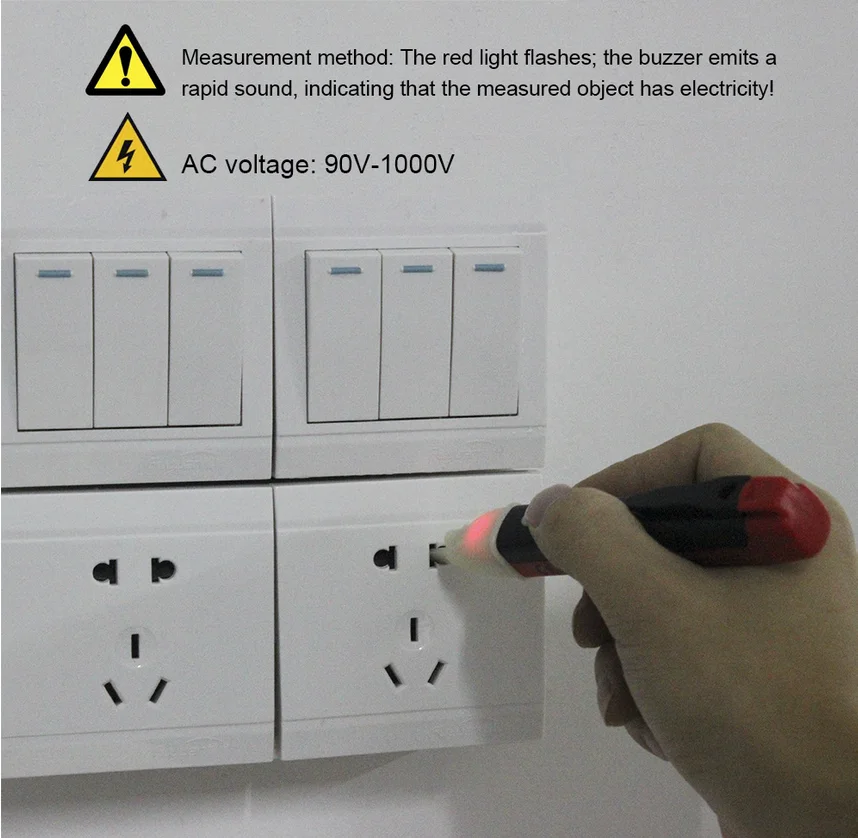 Electric indicator 90-1000V Non-Contact Socket Wall AC Power Outlet Voltage Detector Sensor Tester Pen LED light AC 110V-220V 4