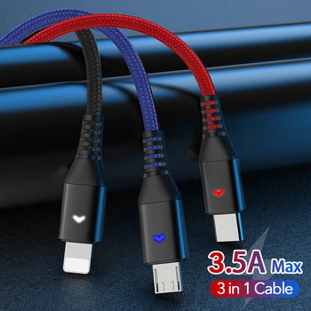 

Coolreall 3IN1 USB Cable for iPhone 11 X XR 3.5A Fast charging Micro Type C Cable for Samsung Xiaomi Huawei Multi Fast charger