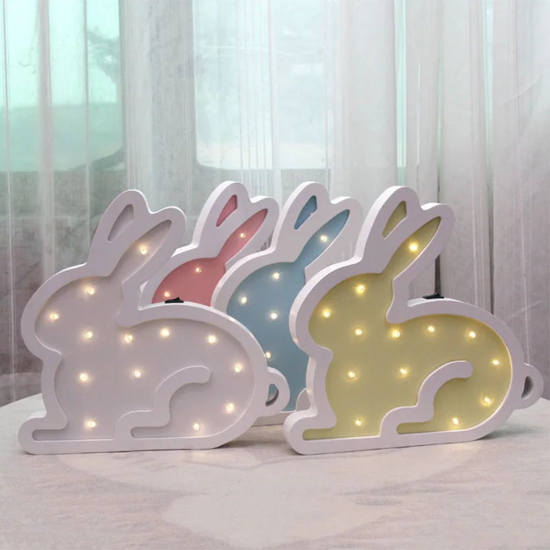 

Ins Rabbit Wooden led Night Wall Lamp Nordic Children's Room Decoration Fairy Battery Lamp Gift Christmas