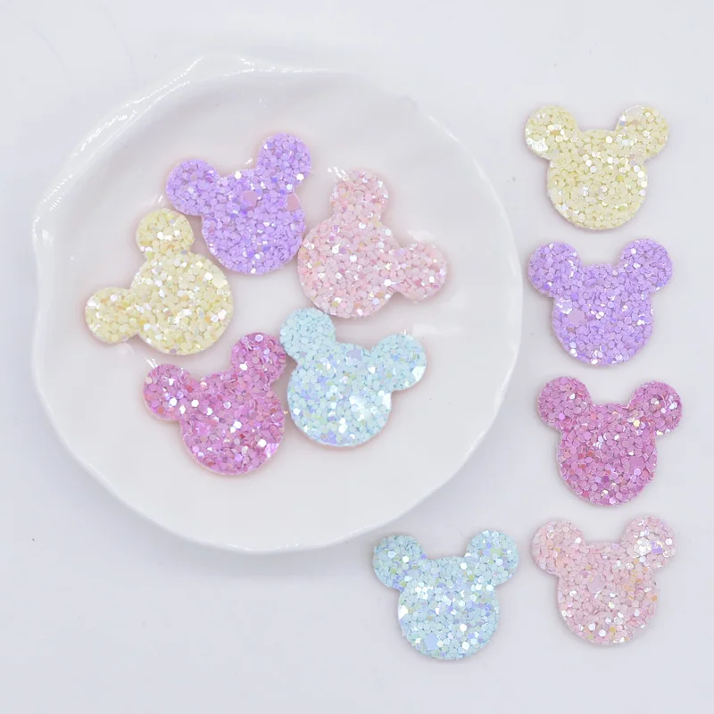 

50Pcs 24*20mm Glitter Color Mickey Applique for Handmade Craft Sticker DIY Headwear Hair BB Clip Bow Decor Accessory Patches P07