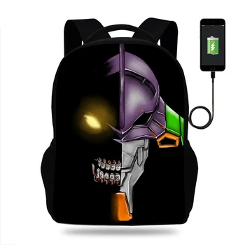 

17inch Neon Genesis Evangelion Backpack USB Charging Port Backpacks For Teenager Girls School Bags Laptop Daily Backpacks