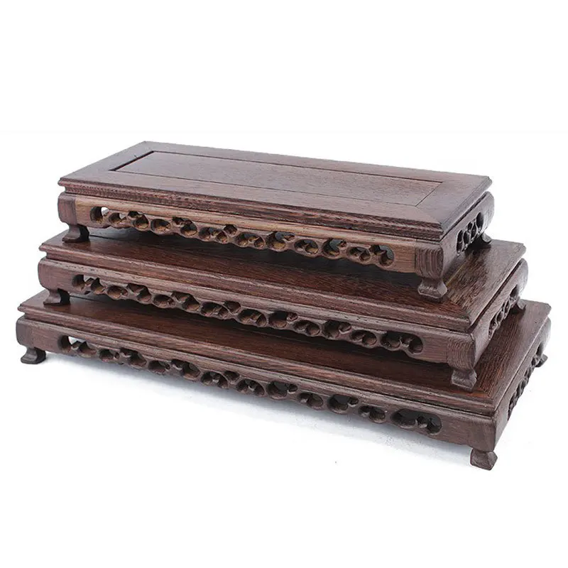 

Mahogany Crafts Ornament Solid Wood Chinese Style Jade Vase Bonsai Pierced Engraved Door Frame Rectangular Base