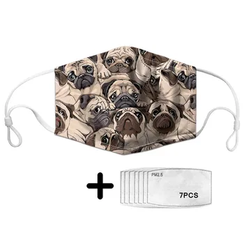 

Cute Cartoon Pug Pattern Print Mask Size S/L Anti Dust Adult Kids Mouth Masks for Kids Breathable Reusable Winter with PM2.5