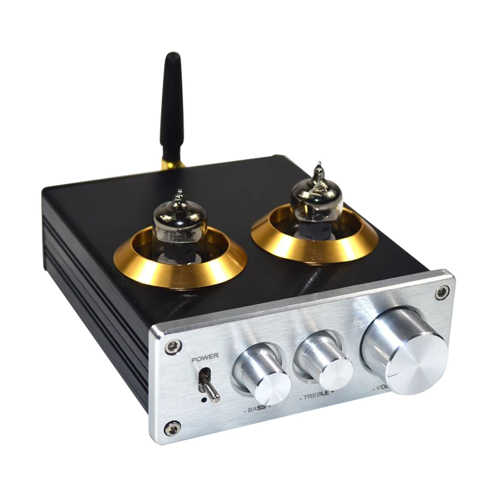 

DC 12V HiFi 6J1 Vacuum Tube Preamplifier Stereo Preamp Digital Treble & Bass Tone Knob –White