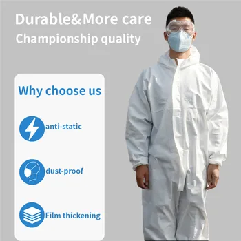 

MacRoog Disposable Coveralls with Hood White Protective Coverall with Elastic Cuff and Ankles One-Piece Disposable Coverall Suit