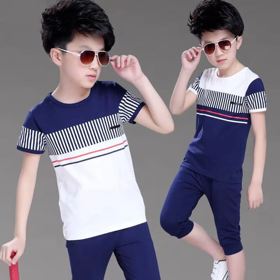 2023 Two Colors Newborn Baby Boy Clothes T Shirt Pants Outfits 2Pcs 3T 4 5 6 7 8 9 10 11 12Yrs