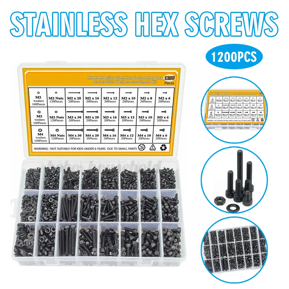 

Набор винтов с шестигранной головкой, M2, M3, M4, 1200 шт.