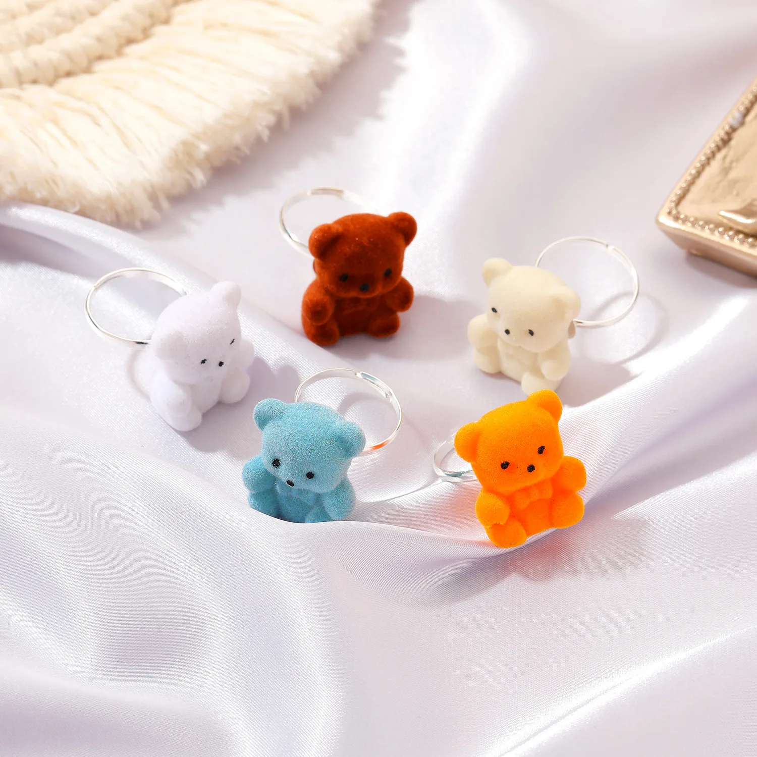 Cute Plush Bear Ring Animal Opening Adjustable Accessories Earings Fashion Jewelry New Year Gift | Украшения и аксессуары