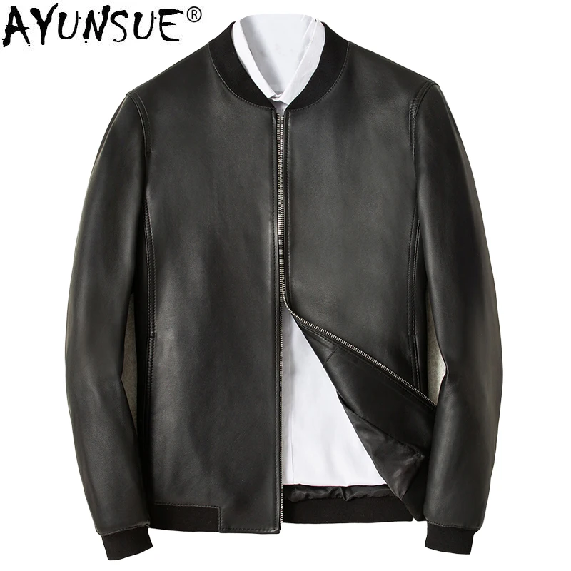 

AYUNSUE 2019 Spring Autumn Genuine Leather Jacket Men 100% Sheepskin Coat Short Bomber Jacket Chaqueta Cuero Hombre KJ3299