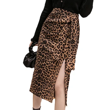 

Women Leopard Print Pencil Skirt Autumn High Waist Split Office Ladies Sexy Bandage Skirt Dot Print Evening Party Skirt