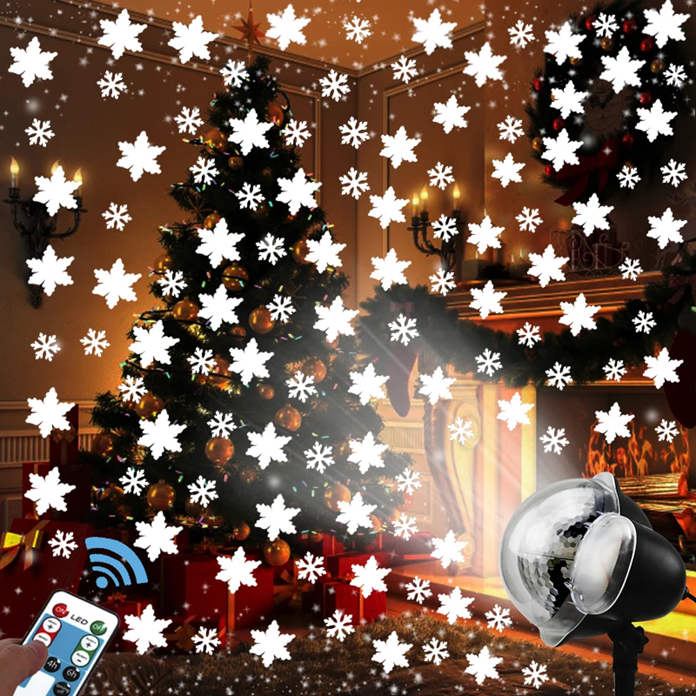 Снегопад СВЕТОДИОДНАЯ Лампа для проектора на Рождество, Хэллоуин, вечерние, тематическая серия с пультом дистанционного управления, уличное, внутреннее, праздничное освещение