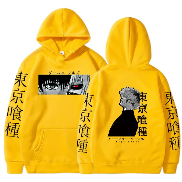 Tokyo Ghoul Anime Hoodie Pullovers Sweatshirts Ken Kaneki Graphic Printed Tops Casual Hip Hop Streetwear Yellow 1