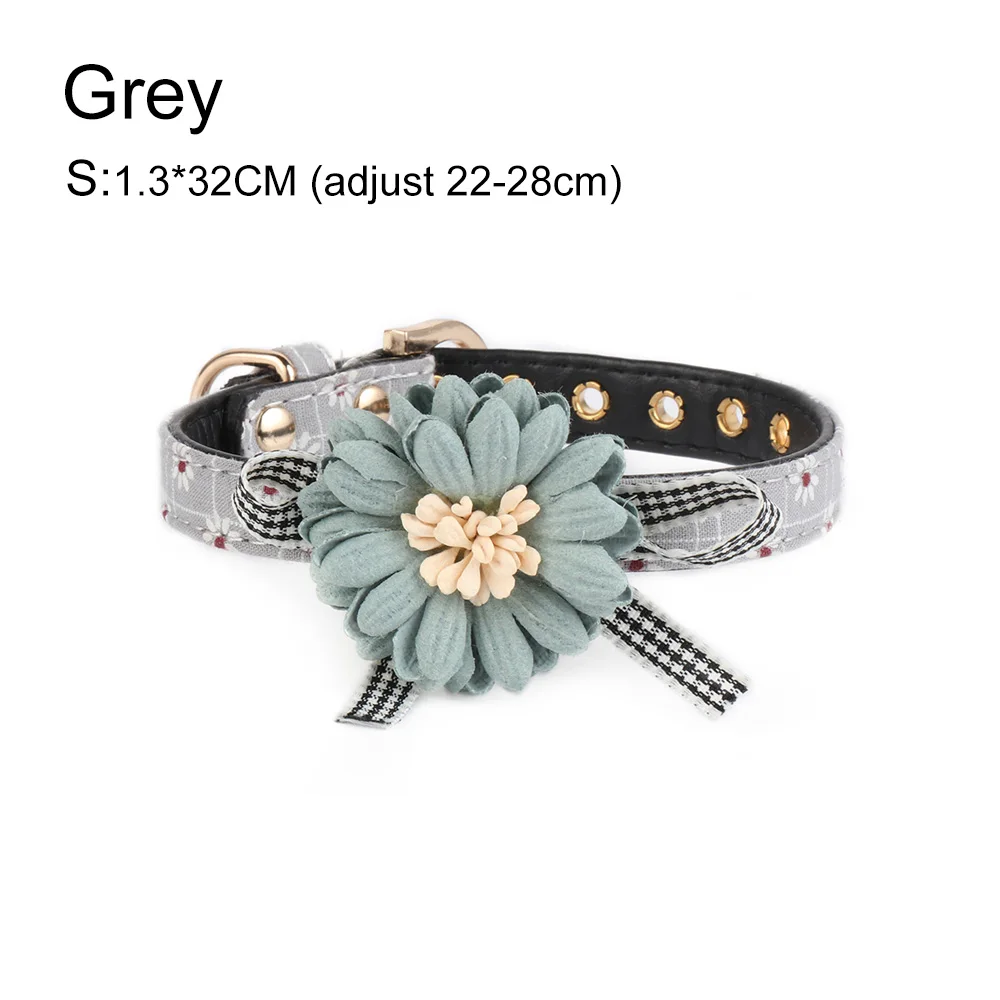 Grey s New Lovely Cute Flower Bowknot Leather Pet Dog Collar Cat Bow tie Neck Strap Adjustable Dog Cat Collar Pet Accessories - Цвет: Grey s