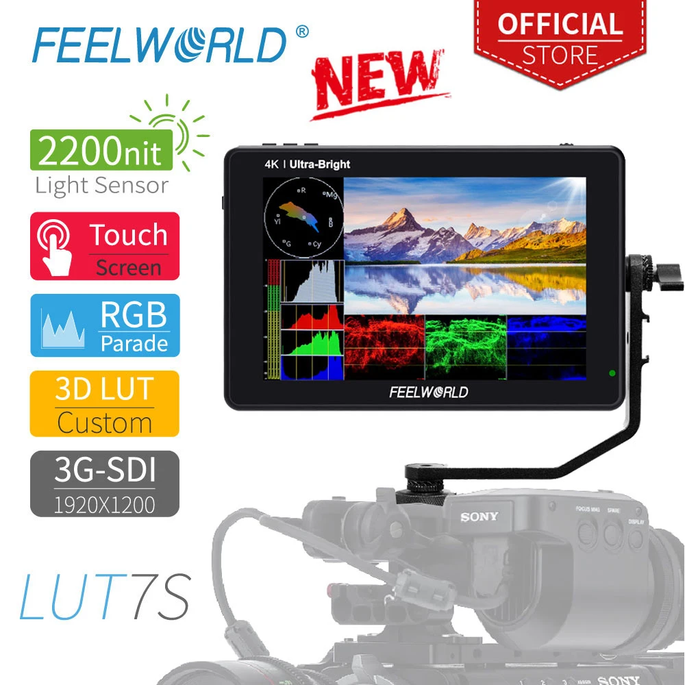 FEELWORLD LUT7S 7 дюймов 3G SDI 4KHDMI 2200 нит 3D LUT сенсорный Экран DSLR Камера поле для контроля