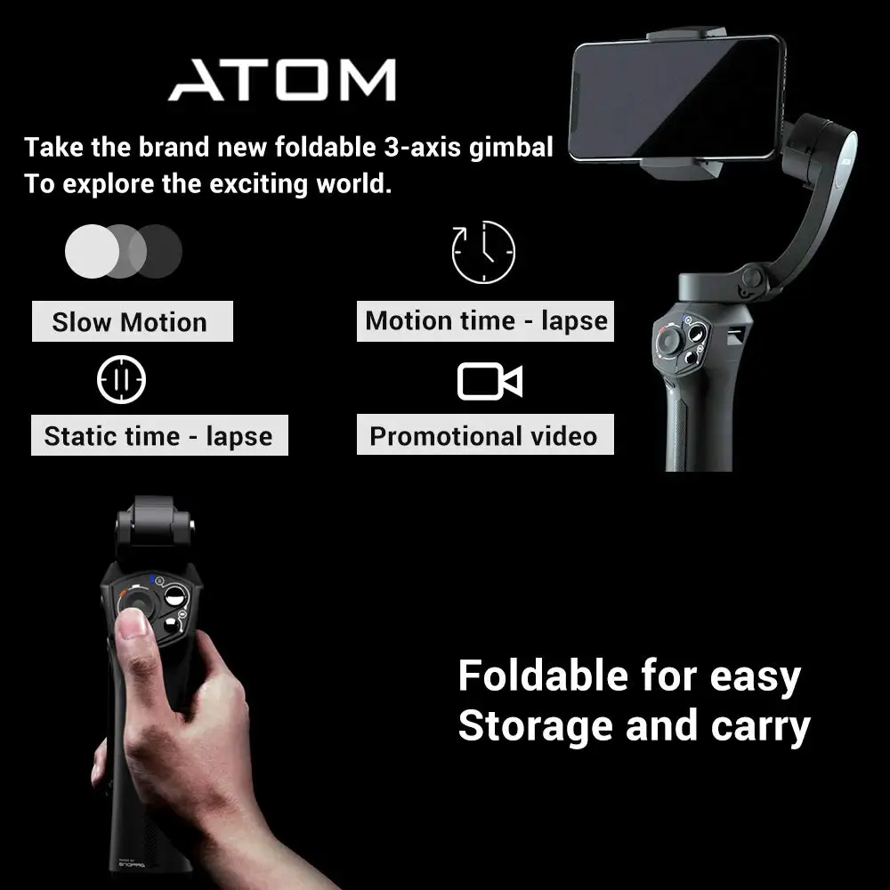 Snoppa Atom 3 Axis Складной Карманный ручной шарнирный стабилизатор для камеры iPhone