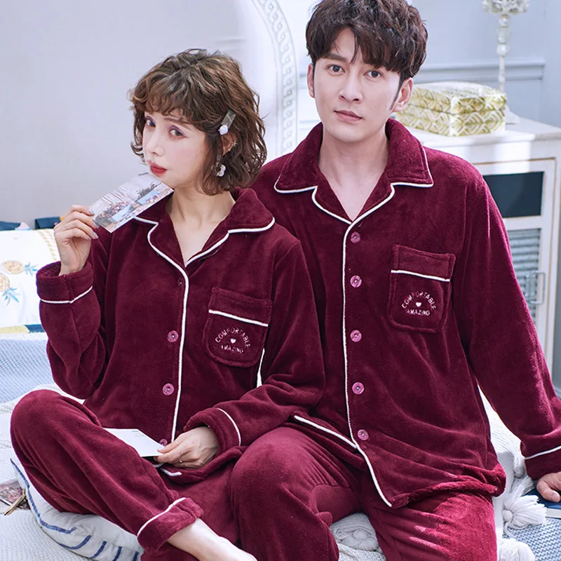 

Flannel-Coral Velvet Couples WOMEN'S Suit Autumn And Winter Pajamas Hairband Simple Winter plus Velvet Korean-style Tracksuit Me