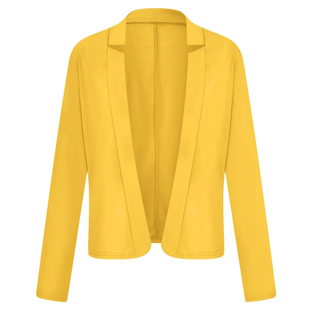 Для женщин нагрудные с длинным рукавом костюм пиджак-блейзер для мальчика женские офисные однотонные Цвет формальный пиджак пальто - Цвет: Цвет: желтый