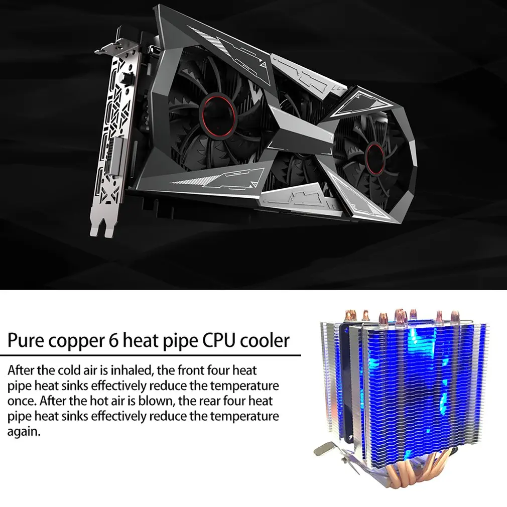 6 тепловых труб процессор радиатор AVC Чистая медь 4 линии AMD 1155 1156 компьютер процессор кулер контроль температуры один двойной ветер