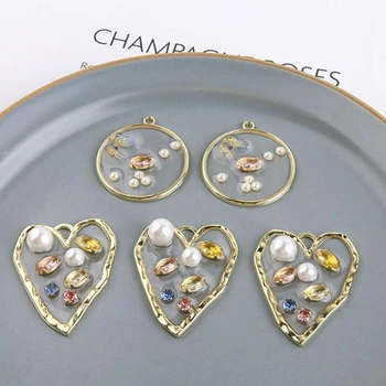 

10pcs/lot Alloy pearl diamond transparent butterfly irregular love Charm pendant DIY handmade jewelry earrings necklace material