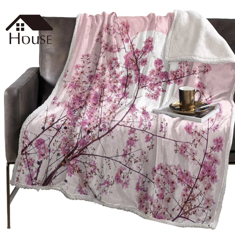 BIGHOUSES Throw Blanket Japanese Cherry Blossoms PinkBlankets Fleece