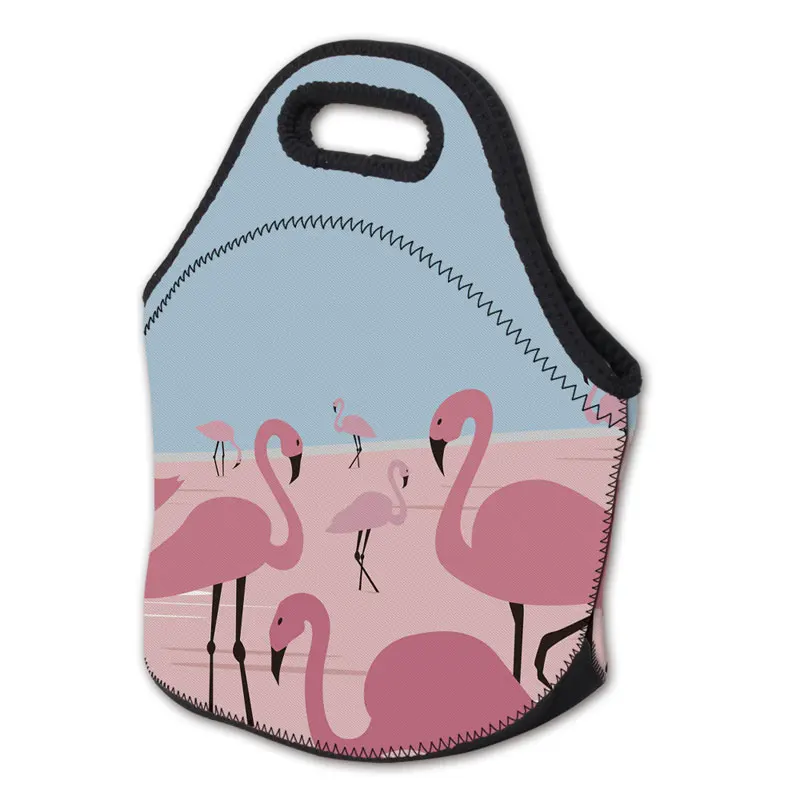Fashion Flamingos Printed Neoprene Insulated Lunch Bag Women Unique Water Resistant Portable Lunch Box for Work School Snack Bag