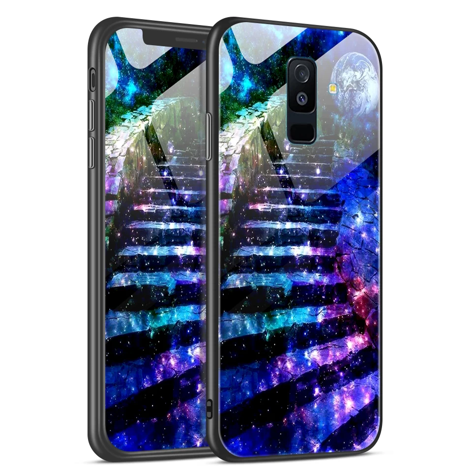 Для samsung Galaxy A6+ A8+ звездный узор из закаленного стекла жесткий чехол для Galaxy A6 A8 Plus полная защита ударопрочный корпус - Цвет: W351