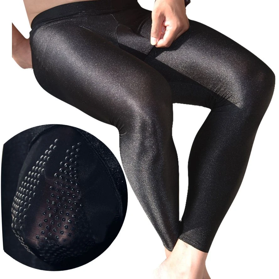 Sexy Men U Convex Pouch Men's Leggings Shiny Silicone Granules Thermal