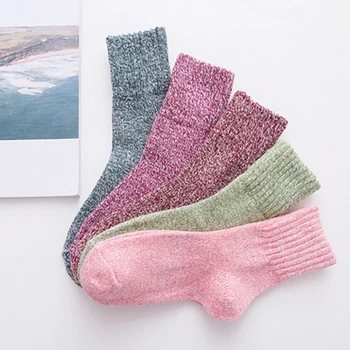

5 Pair Wool Cashmere Warm Thick Socks Sports Women Lady Soft Cotton Casual Winter Russian Cold Resistance Sock Xmas Gift