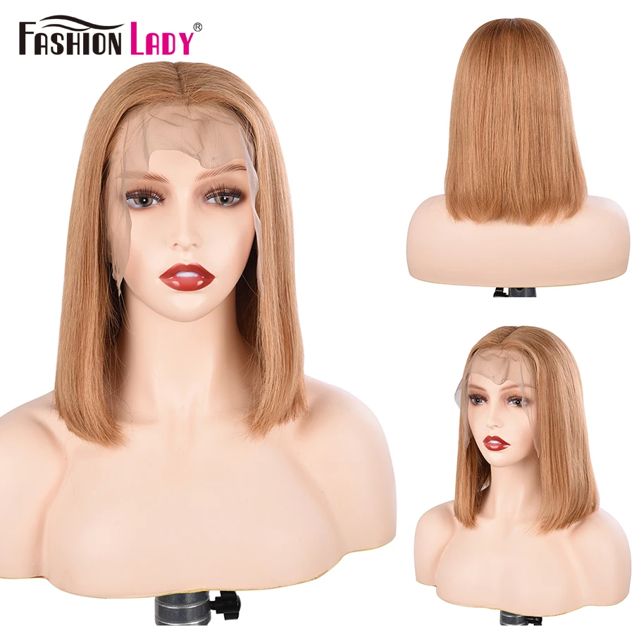 Wigs Human-Hair-Wigs Short Bob Honey-Blonde Lace-Front Fashion 13x4 Pre-Colored Lady