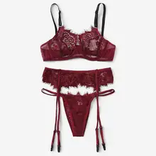 Бюстгальтер женский Мода 3 шт женский сексуальный комплект кружевного нижнего белья цветочный Babydoll Трусики-Танга Нижнее белье Ночное белье Горячая BH набор B4