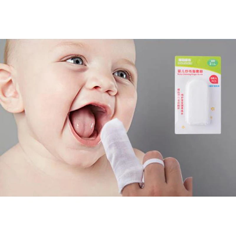 6pcs/set Gauze Finger Toothbrush Baby Oral Dental Teeth Cleaning Care