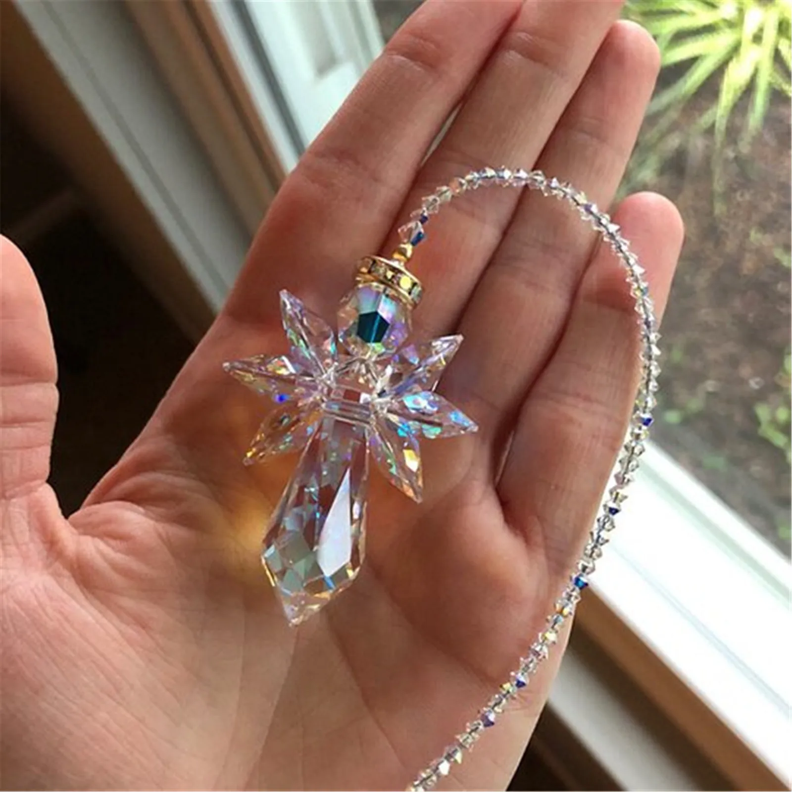 Modern Rainbow Crystal Angel Chakra Suncatcher Car Charm Pendant Wall Window Door Wind Chimes Hanging Ornaments Room Home Decor wind bell wind chimes wind chime crystal hanging decoration wall hanging pendant crystal wall hanging crystal light catcher window hanging suncatcher