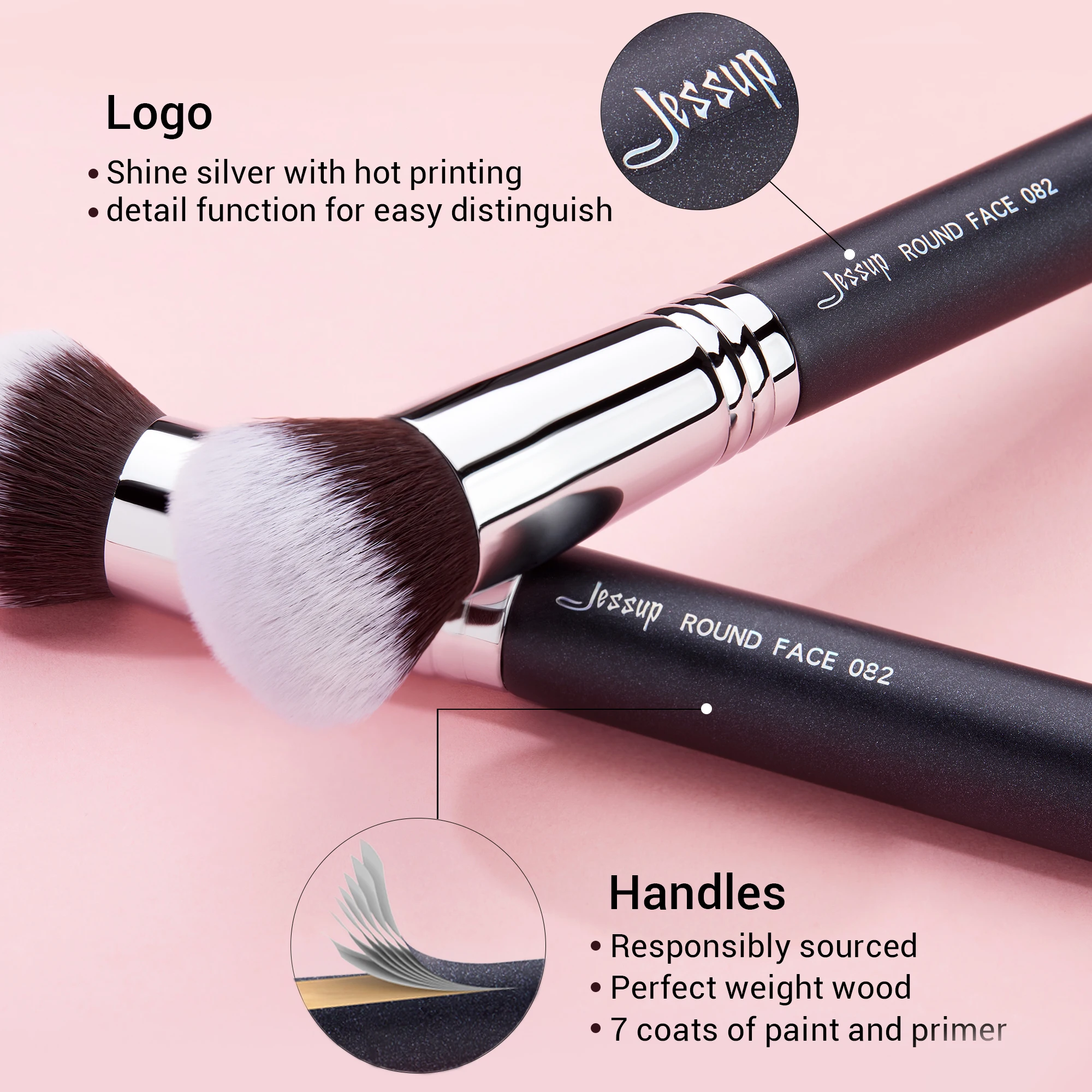 Jessup-메이크업 페이스 합성 헤어 파운데이션 파우더 브러쉬, 미용 도구, 혼합 화장품 라운드 082