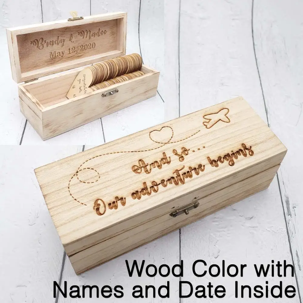 Wood Color Персонализированные свадебные Гостевая книга с сердечками, пользовательские деревенские сувениры альтернативный подарок, гравировка на дереве знак Свадебная Гостевая книга коробка - Цвет: Wood Color