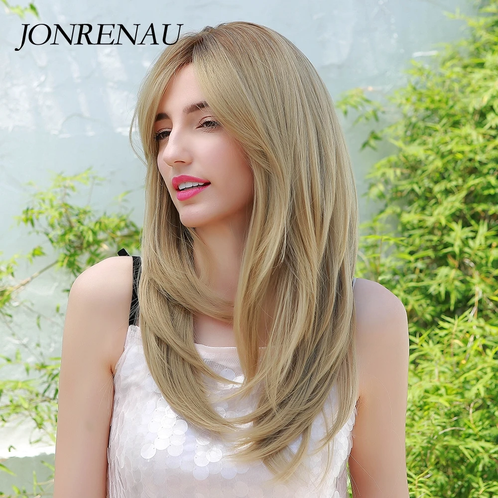 2021 Heat Resistant Long Natural Wave Hair Synthetic Medium Blonde Hair Wigs