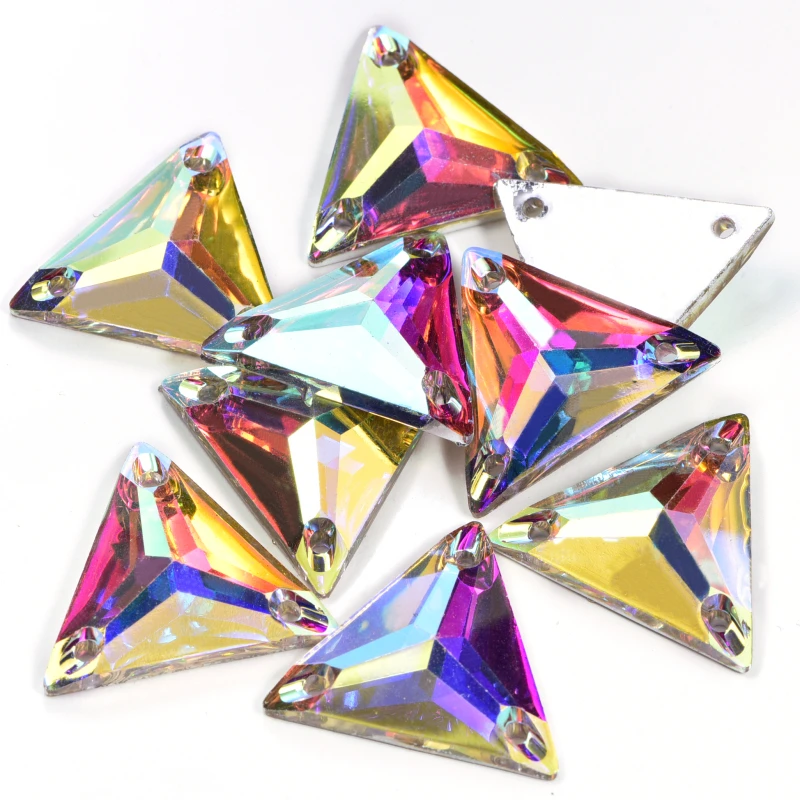 16mm 22mm Clear Crystal AB Triangle Shape Resin Sew on Rhinestones Flatback Sewing Stones For Clothes Y3618|stone headstone|stone lampstone top |
