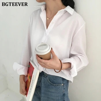 

BGTEEVER All-match Loose Female Shirts Blouses Single-breasted Full Sleeve Female Shirts Tops 2020 Spring Summer Women Blusas