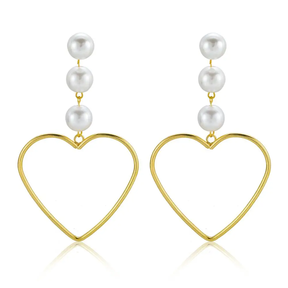 2021 Новое поступление модные Brincos Bijoux имитация жемчуга большое сердце