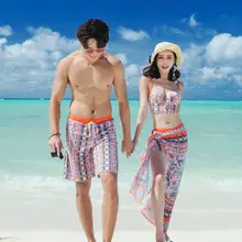 Пара новая Корейская юбка мужские пляжные брюки с принтом полиэстер Sierra купальники плюс размер женский купальник бикини