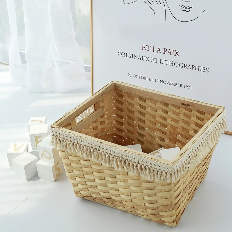 Storage Baskets Beige Tassels Rattan Frame for Kitchen Bathroom Towels and Clothes Nordic Style Home Decoration