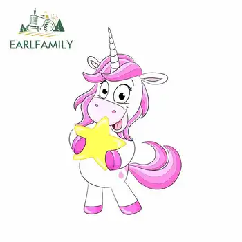 

EARLFAMILY 13cm x 7.8cm for Unicorn with Stars Fine Stickers DIY Vinyl Car Wrap Waterproof Refrigerator for VAN RV Decal