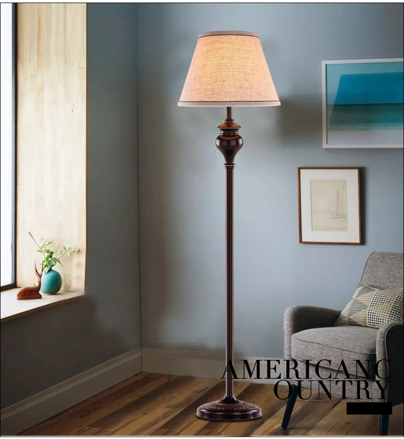 

Black Iron Fabric Lampshade Wire Floor Lamps American Retro Floor Lamp110 240V Livingroom Residential Lighting