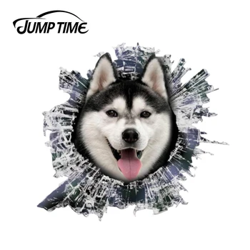 

Jump Time 13cm x 12.2cm 3D Husky window sticker Glass Slag Decal Reflective Stickers Waterproof Car Styling Bird Decals