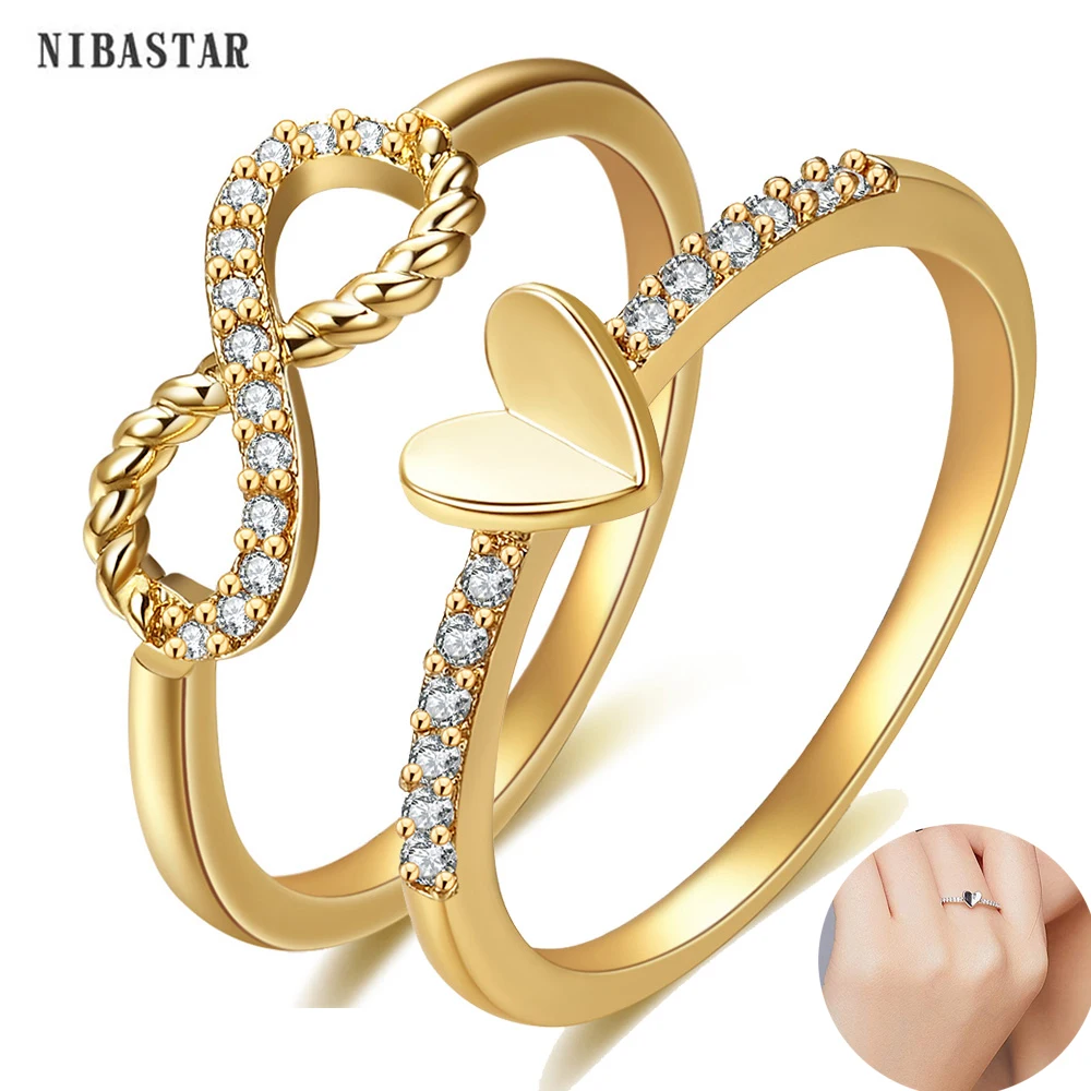 Nibastar Infinity Infinity Love Heart Ring For Woman Twist Crystal Wedding Rings For Lady Simple Copper Jewelry Gift