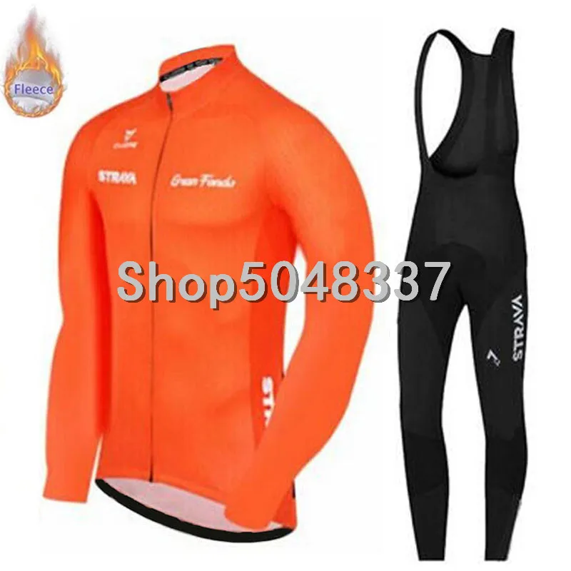 

STRAVA Cycling Winter Thermal Fleece Long Sleeve Set 9D GEL Bib Pants Maillot Cycling Ropa Hombre Bike Bicycle Clothes
